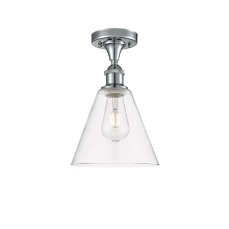 A large image of the Innovations Lighting 516-1C-12-8 Berkshire Semi-Flush Polished Chrome / Clear