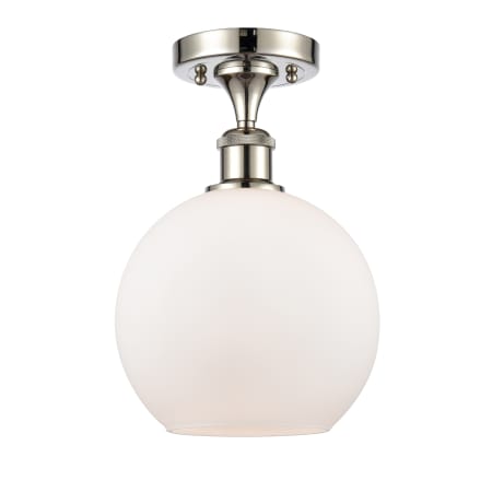 A large image of the Innovations Lighting 516-1C-13-8 Athens Semi-Flush Polished Nickel / Matte White