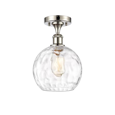 A large image of the Innovations Lighting 516-1C-13-8 Athens Semi-Flush Polished Nickel / Clear Water Glass