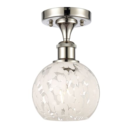 A large image of the Innovations Lighting 516-1C-10-6 White Mouchette Semi-Flush Polished Nickel