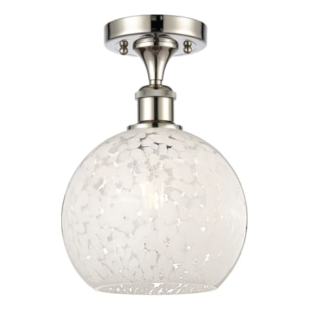 A large image of the Innovations Lighting 516-1C-12-8 White Mouchette Semi-Flush Polished Nickel