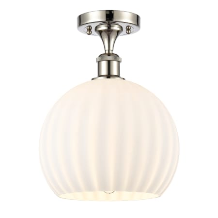 A large image of the Innovations Lighting 516-1C-13-10 White Venetian Semi-Flush Polished Nickel