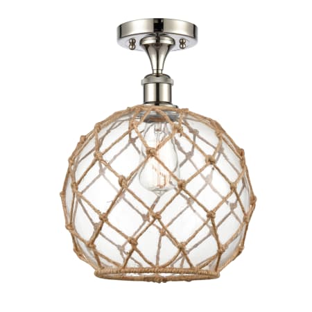A large image of the Innovations Lighting 516 Large Farmhouse Rope Polished Nickel / Clear Glass with Brown Rope