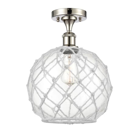 A large image of the Innovations Lighting 516 Large Farmhouse Rope Polished Nickel / Clear Glass with White Rope