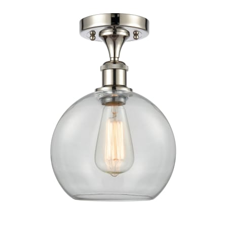 A large image of the Innovations Lighting 516-1C-13-8 Athens Semi-Flush Polished Nickel / Clear