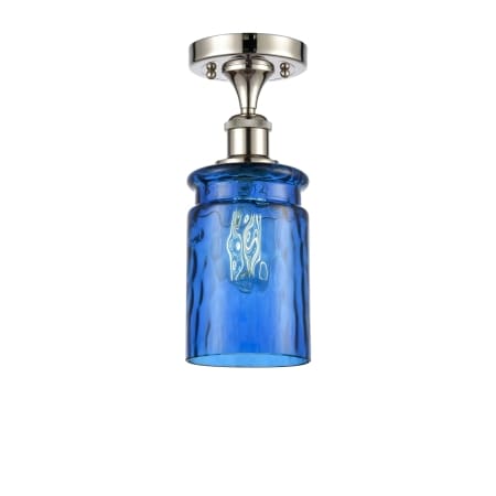 A large image of the Innovations Lighting 516 Candor Polished Nickel / Princess Blue Waterglass