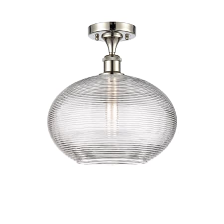 A large image of the Innovations Lighting 516-1C-12-12 Ithaca Semi-Flush Polished Nickel