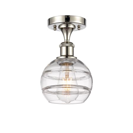 A large image of the Innovations Lighting 516-1C-10-6 Rochester Semi-Flush Polished Nickel / Clear