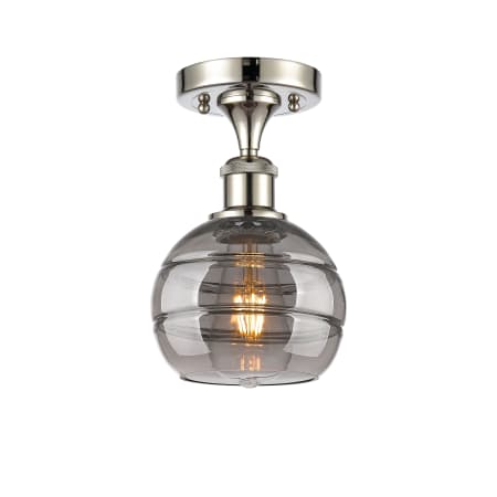 A large image of the Innovations Lighting 516-1C-10-6 Rochester Semi-Flush Polished Nickel / Smoked