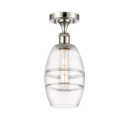 A large image of the Innovations Lighting 516-1C-10-6 Vaz Semi-Flush Polished Nickel / Clear