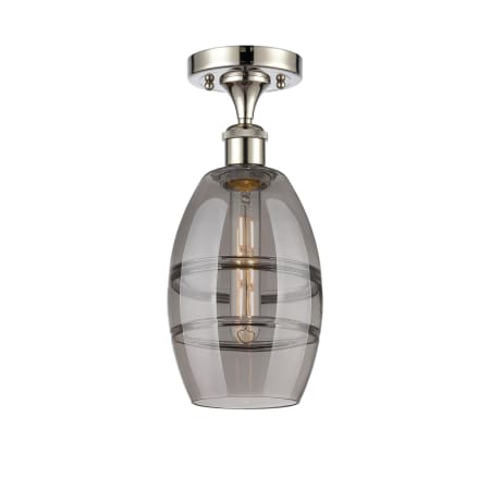 A large image of the Innovations Lighting 516-1C-10-6 Vaz Semi-Flush Polished Nickel / Smoked