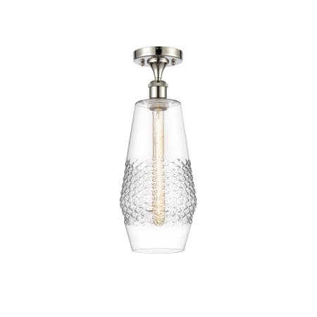 A large image of the Innovations Lighting 516-1C-19-7 Windham Semi-Flush Polished Nickel / Clear