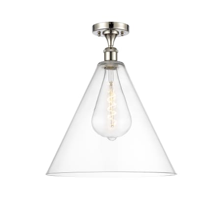 A large image of the Innovations Lighting 516-1C-19-16 Berkshire Semi-Flush Polished Nickel / Clear