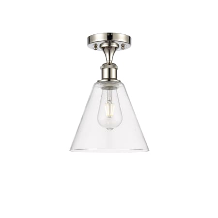 A large image of the Innovations Lighting 516-1C-12-8 Berkshire Semi-Flush Polished Nickel / Clear
