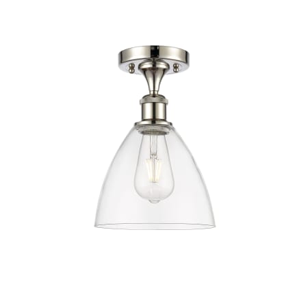 A large image of the Innovations Lighting 516-1C-11-8 Bristol Semi-Flush Polished Nickel / Clear