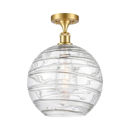 A large image of the Innovations Lighting 516-1C-17-12 Athens Semi-Flush Satin Gold / Clear Deco Swirl