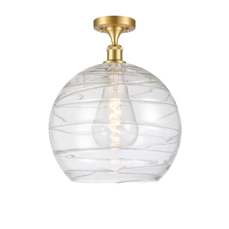 A large image of the Innovations Lighting 516-1C-17-14 Athens Semi-Flush Satin Gold / Clear Deco Swirl