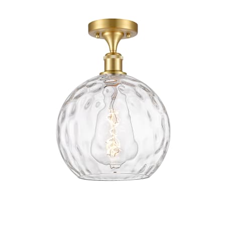 A large image of the Innovations Lighting 516-1C-15-10 Athens Semi-Flush Satin Gold / Clear Water Glass
