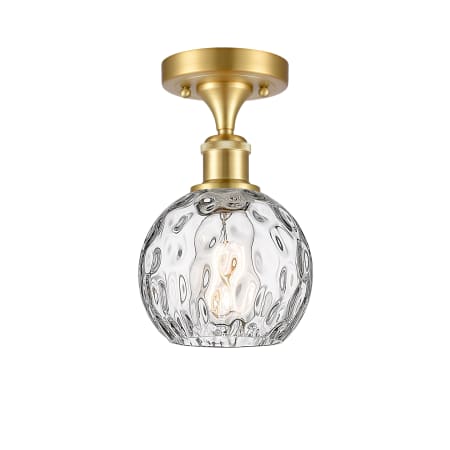 A large image of the Innovations Lighting 516-1C-11-6 Athens Semi-Flush Satin Gold / Clear Water Glass