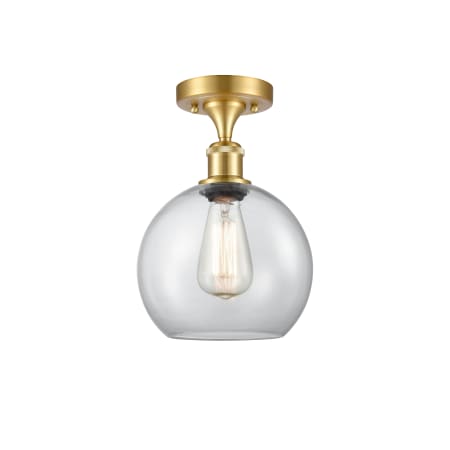 A large image of the Innovations Lighting 516-1C-13-8 Athens Semi-Flush Satin Gold / Clear