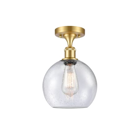A large image of the Innovations Lighting 516-1C-13-8 Athens Semi-Flush Satin Gold / Seedy