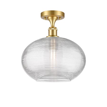 A large image of the Innovations Lighting 516-1C-12-12 Ithaca Semi-Flush Satin Gold