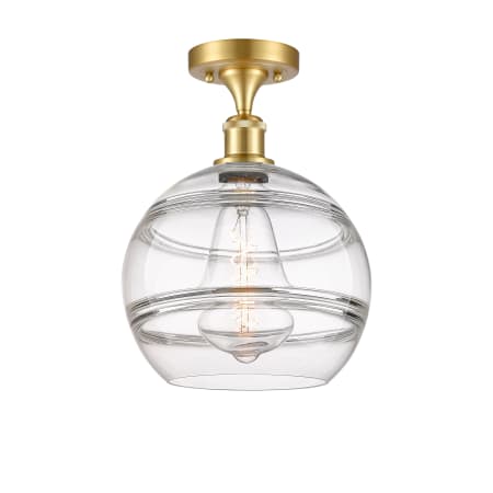 A large image of the Innovations Lighting 516-1C-13-10 Rochester Semi-Flush Satin Gold / Clear