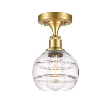 A large image of the Innovations Lighting 516-1C-10-6 Rochester Semi-Flush Satin Gold / Clear