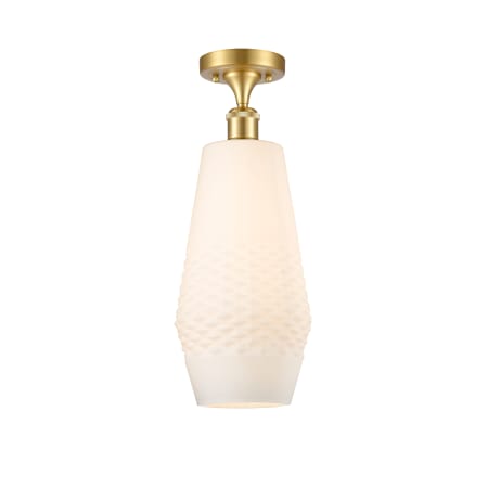 A large image of the Innovations Lighting 516-1C-19-7 Windham Semi-Flush Satin Gold / White