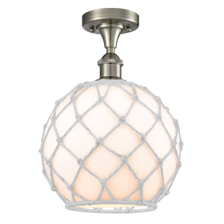 A large image of the Innovations Lighting 516 Large Farmhouse Rope Brushed Satin Nickel / White Glass with White Rope