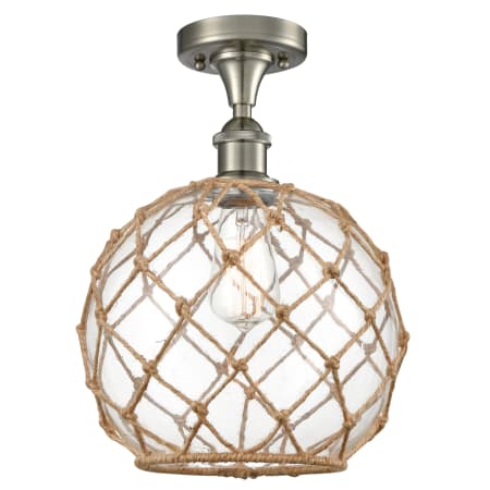 A large image of the Innovations Lighting 516 Large Farmhouse Rope Brushed Satin Nickel / Clear Glass with Brown Rope
