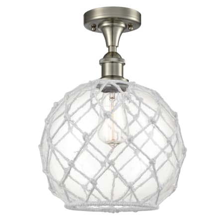 A large image of the Innovations Lighting 516 Large Farmhouse Rope Brushed Satin Nickel / Clear Glass with White Rope