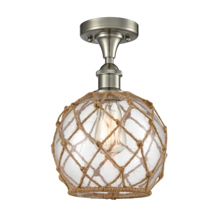 A large image of the Innovations Lighting 516 Farmhouse Rope Brushed Satin Nickel / Clear Glass with Brown Rope