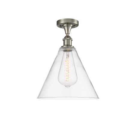 A large image of the Innovations Lighting 516-1C-15-12 Berkshire Semi-Flush Brushed Satin Nickel / Clear