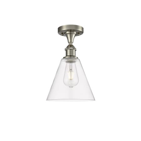A large image of the Innovations Lighting 516-1C-12-8 Berkshire Semi-Flush Brushed Satin Nickel / Clear