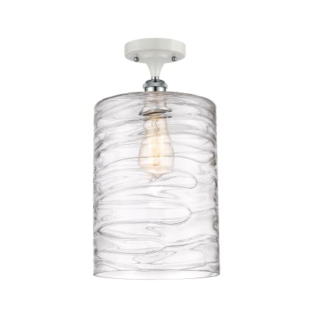 A large image of the Innovations Lighting 516-1C-17-9-L Cobbleskill Semi-Flush White and Polished Chrome / Deco Swirl