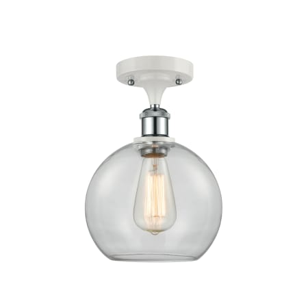 A large image of the Innovations Lighting 516-1C-13-8 Athens Semi-Flush White and Polished Chrome / Clear