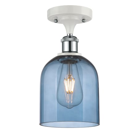 A large image of the Innovations Lighting 516-1C-11-6 Bella Semi-Flush White Polished Chrome / Blue