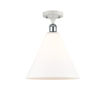 A large image of the Innovations Lighting 516-1C-15-12 Berkshire Semi-Flush White and Polished Chrome / Matte White