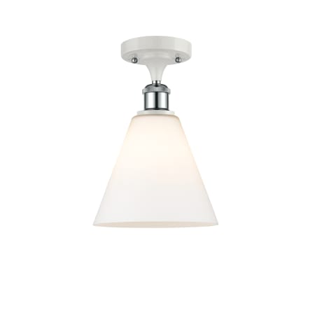 A large image of the Innovations Lighting 516-1C-12-8 Berkshire Semi-Flush White and Polished Chrome / Matte White