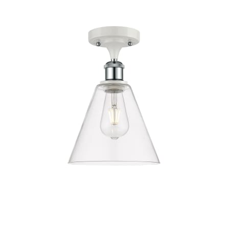 A large image of the Innovations Lighting 516-1C-12-8 Berkshire Semi-Flush White and Polished Chrome / Clear