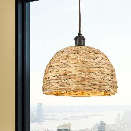 A large image of the Innovations Lighting 516-1P-12-12 Woven Ratan Pendant Alternate Image