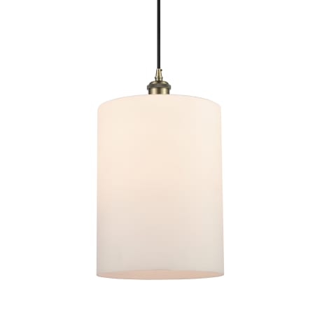 A large image of the Innovations Lighting 516-1P-14-9-L Cobbleskill Pendant Matte White / Antique Brass