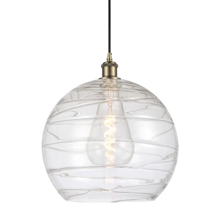 A large image of the Innovations Lighting 516-1P-17-14 Athens Pendant Antique Brass / Clear Deco Swirl