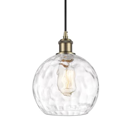 A large image of the Innovations Lighting 516-1P-10-8 Athens Pendant Antique Brass / Clear Water Glass