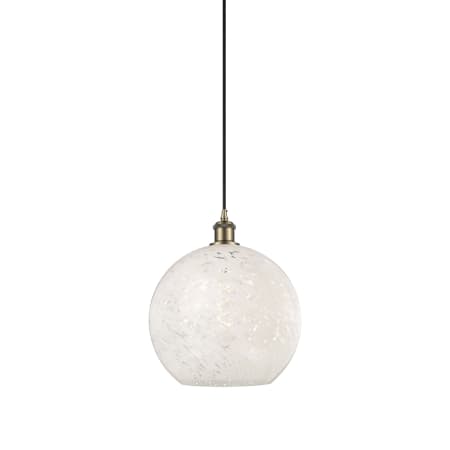 A large image of the Innovations Lighting 516-1P-14-12 White Mouchette Pendant Antique Brass