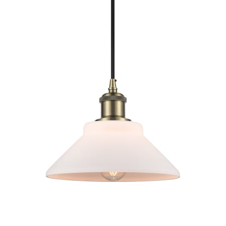 A large image of the Innovations Lighting 516-1P-7-8 Orwell Pendant Matte White / Antique Brass