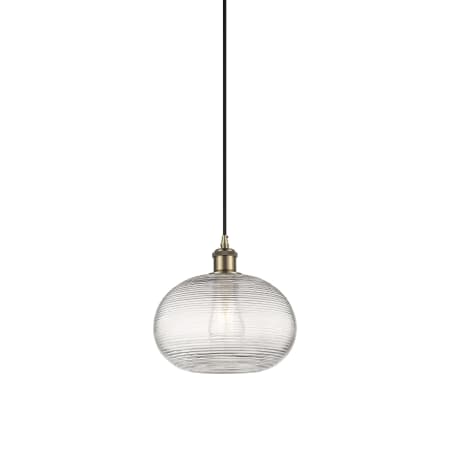 A large image of the Innovations Lighting 516-1P-10-10 Ithaca Pendant Antique Brass