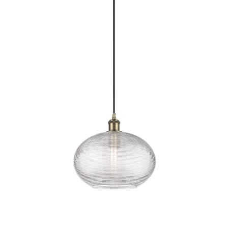 A large image of the Innovations Lighting 516-1P-11-12 Ithaca Pendant Antique Brass