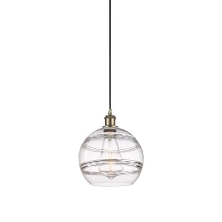 A large image of the Innovations Lighting 516-1P-12-10 Rochester Pendant Antique Brass / Clear